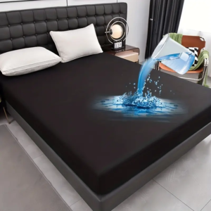 1pc Soft and Breathable Waterproof Fitted Sheet queen bed  152cm*203cm Dark Gray