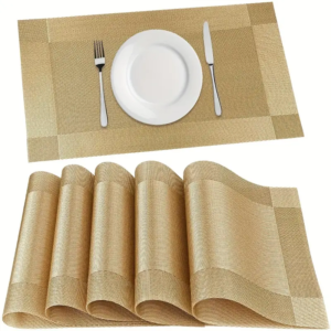 6pcs, PVC Plastic Mats, Solid Color Simple Style Pads, Rectangle Heat Insulation Dining Table Placemats. -gold. -silver.