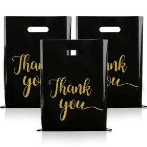 100pcs Black Medium-Thick Gift Bag Packaging Bag Flat Mouth Bag Hand-held Plastic Bag Black Clothing Bag