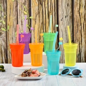 4/8pcs Set (Random Color) New Retractable Straw Plastic Cup, Rainbow Straw CupPLASTIC CUP WITH STRAWCLEANING AND HOUSEHOLD