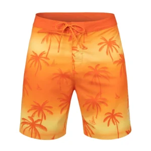 Men's Stylish Palm Tree Beach Shorts Size : Medium(32) Reddish orange