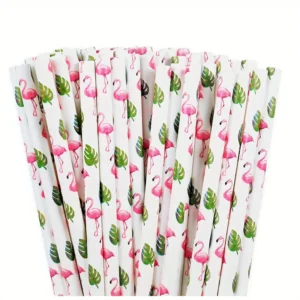 50pcs Flamingo Disposable Paper Straws