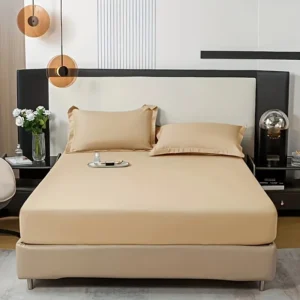 3pcs Solid Color Fitted Sheet Set,Light Khaki color 135cm*190cm