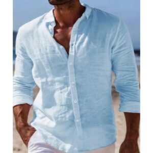 Men'S Casual Shirt Long Sleave Skyblue-M