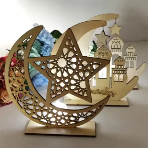 RAMADAN MOON & STAR WOODEN TABLETOP DECORATIO