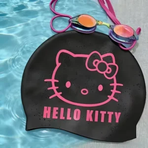 HELLO KITTY BLACK SILICONE SWIMMING CAP